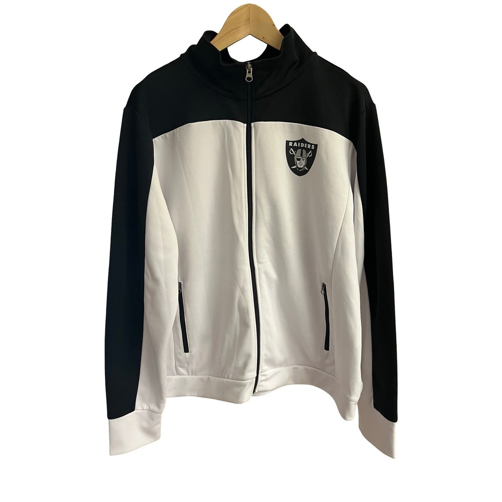 NFL Team Apparel Las Vegas Raiders Rhinestone Track Jacket Black White Womens XL